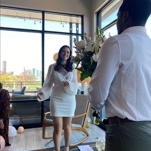 BHLDN (Anthropology) Short white dress, long sleeves